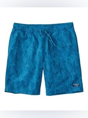 L. L. Bean Men's Vacationland Stretch Swim Trunks blue swirl design size M